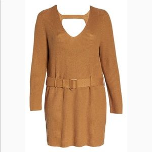Leith Belted Sweater Dress Brown Gold Mini XL